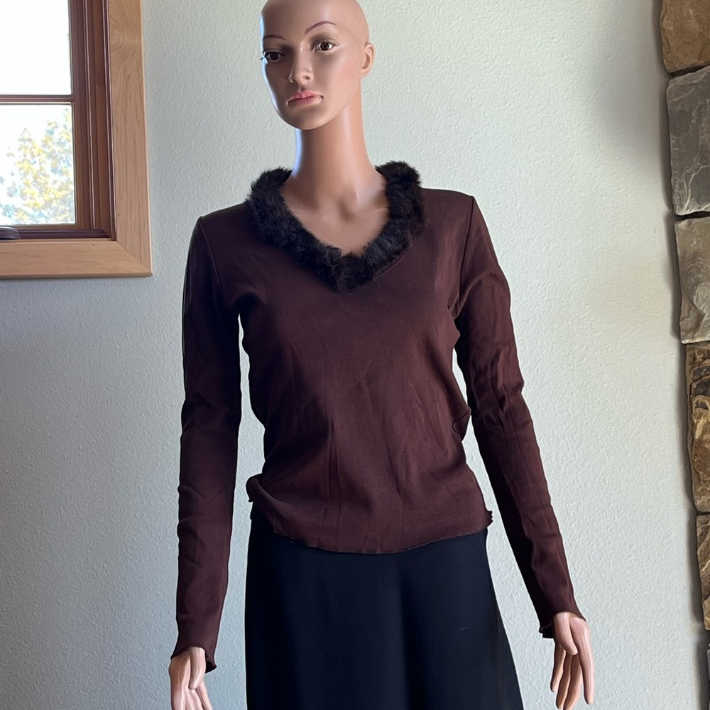 Cotton shirt with fur collar, long sleeve by “Clothes”
